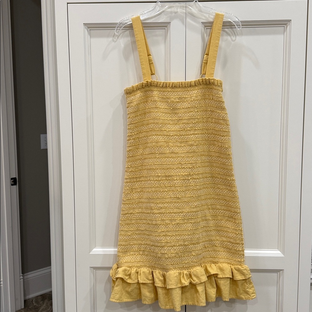 American Eagle Yellow Smocked Bodycon Ruffle Mini Dress, Square Neckline Medium